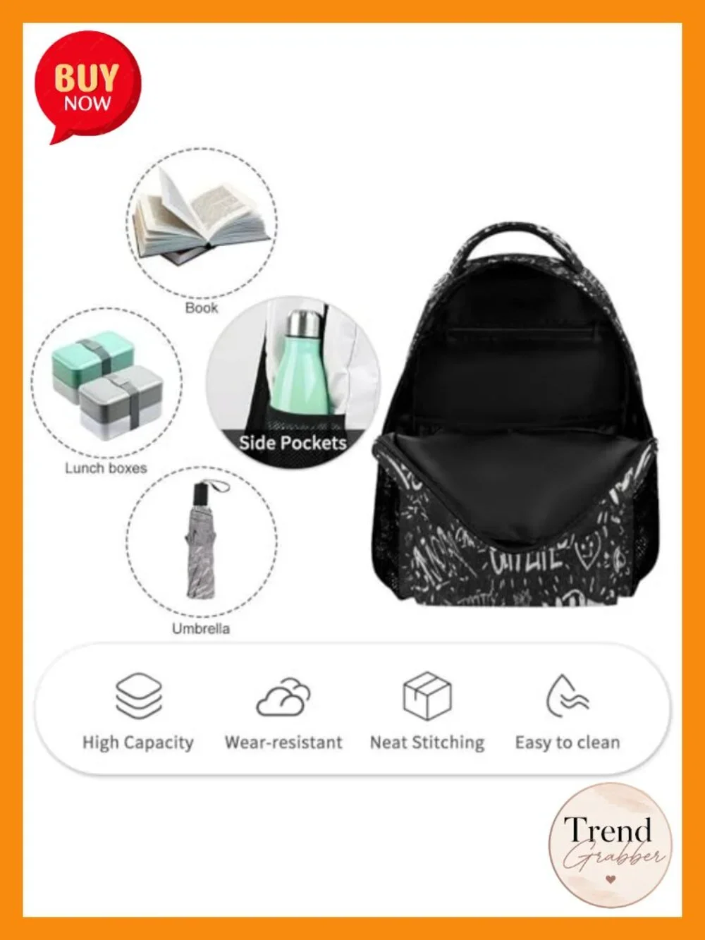 Graffiti Backpack Large Capacity Water-Resistant Oxford Fabric Adjustable Straps